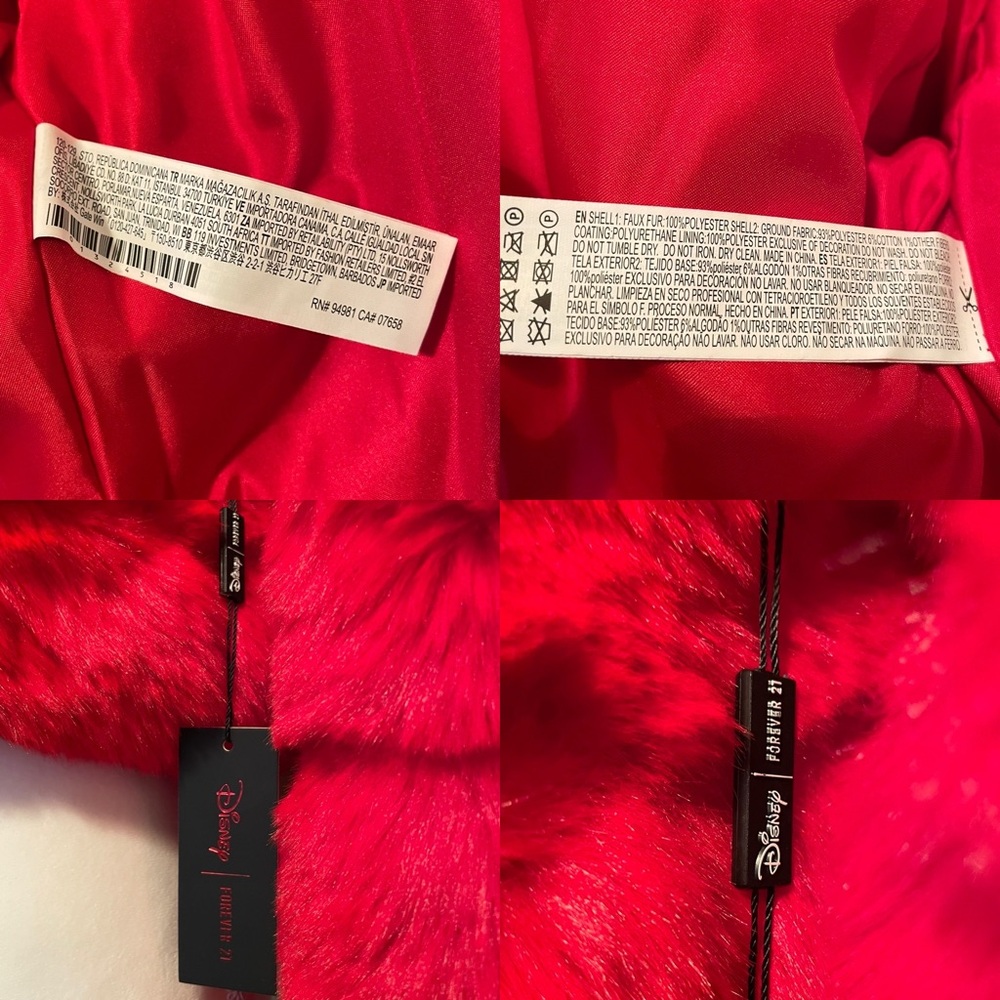 Forever 21 x Disney Mickey Mouse Faux Fur Cropped Red Hooded Puffer Jacket Small - Picture 11 of 16